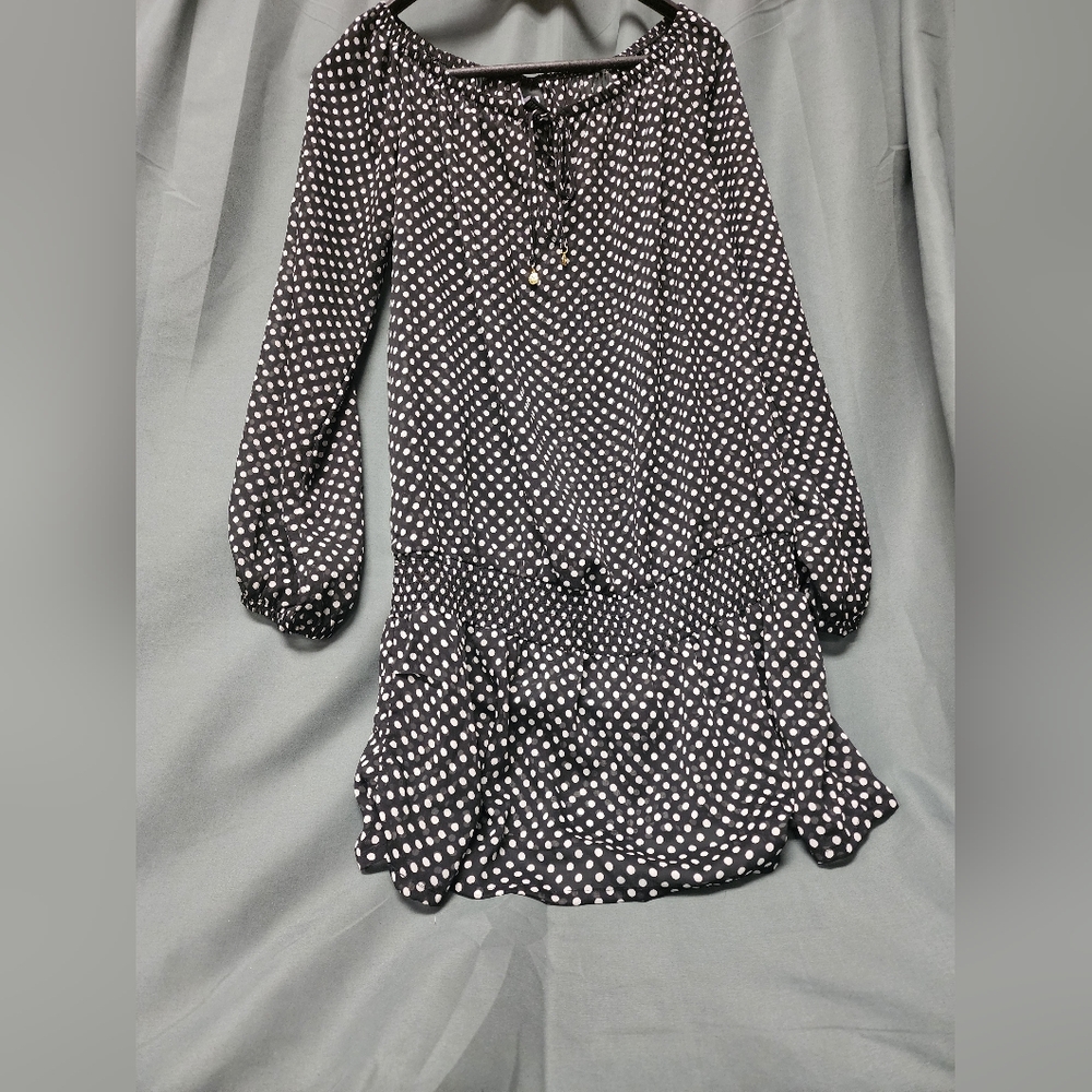 Jones New York Women's See Through Top, Black and white polka dot, Size Small